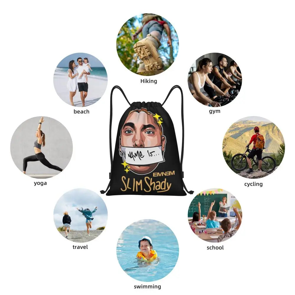 Slim Shady Drawstring Backpack — Eminem-Inspired Gym Sack for Legends Who Don’t Miss Reps or Rhymes