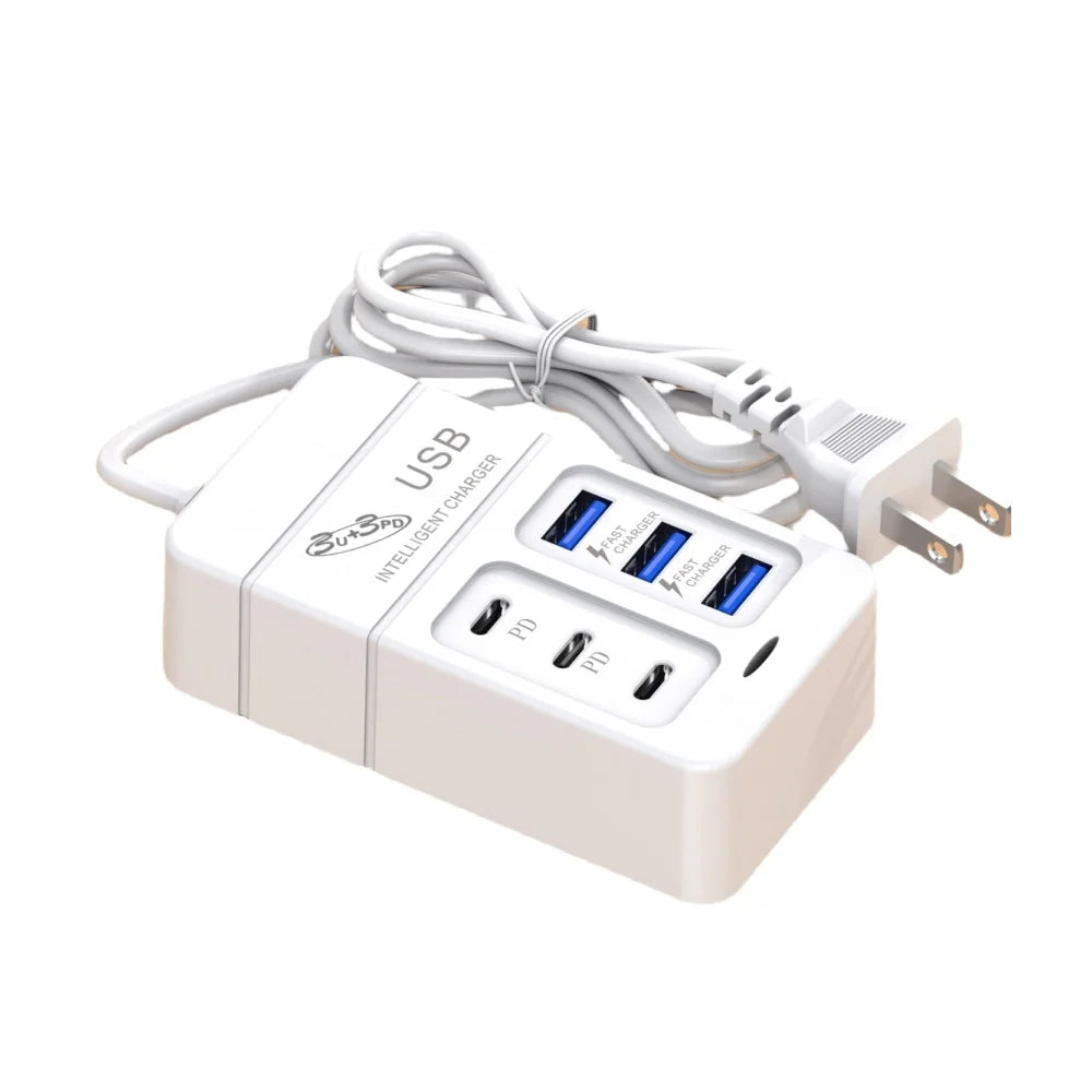 6 Port PD USB Charger QC 3.0 Fast Charging Type C Wall Charger for Xiaomi Samsung iPad Mobile Phone Charger Travel Power Adapter