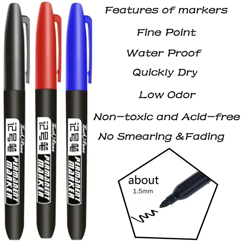 Permanent Marker Pen Drawing Markers Black Blue Red Waterproof Ink Sketch Pens Stationery Art School Supplies For Glass Metal - THOOBO!