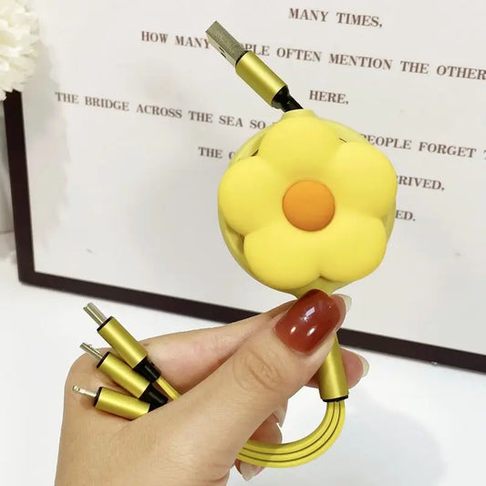 MINISO Cute flowers Retractable Fast Charging Cable Phone Interface For iphone Android TYPE-C 3-in-1 mobile phone data cable