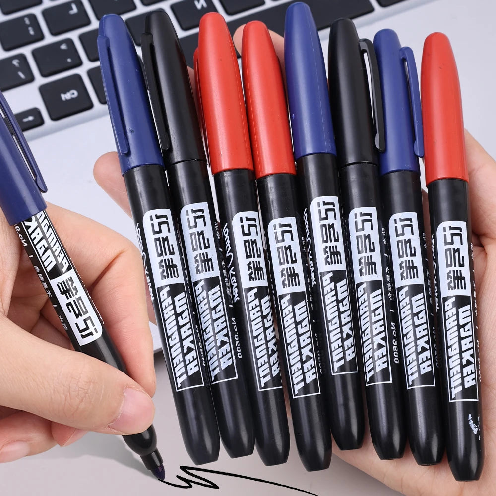 Permanent Marker Pen Drawing Markers Black Blue Red Waterproof Ink Sketch Pens Stationery Art School Supplies For Glass Metal - THOOBO!