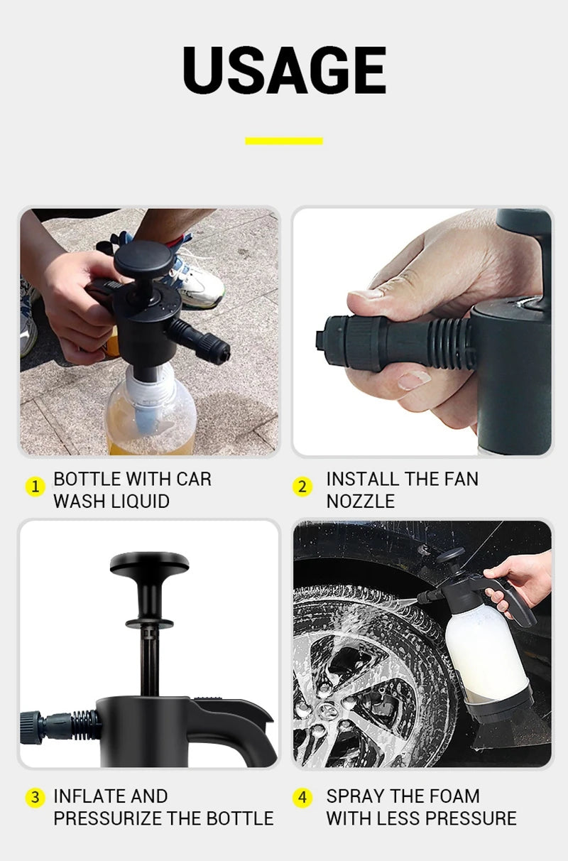 2L Car Wash Spray Bottle Foam Wash Sprayer Hand Pump Foam Sprayer Car Air Pressure Spray Washer Nozzle Can Auto Window Cleaning - THOOBO!