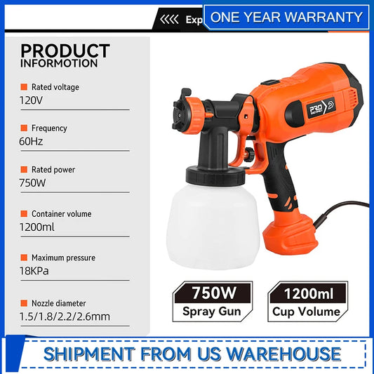 Spraycation Station 750W – High-Power HVLP Electric Paint Sprayer with 1200ml Tank & 4 Nozzles for Smooth DIY Glory