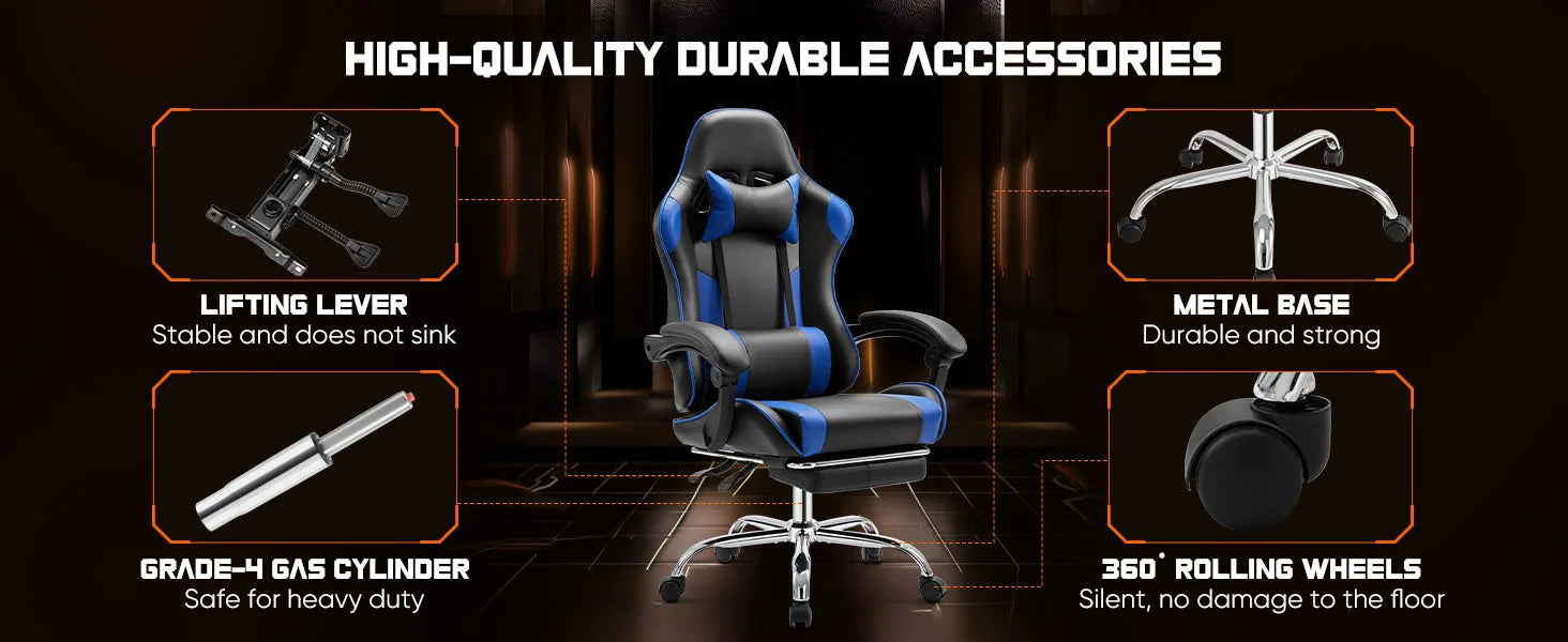 TurboFlex Racing Chair – Adjustable Swivel PU Leather Gaming & Office Throne with Headrest & Lumbar Support - THOOBO!