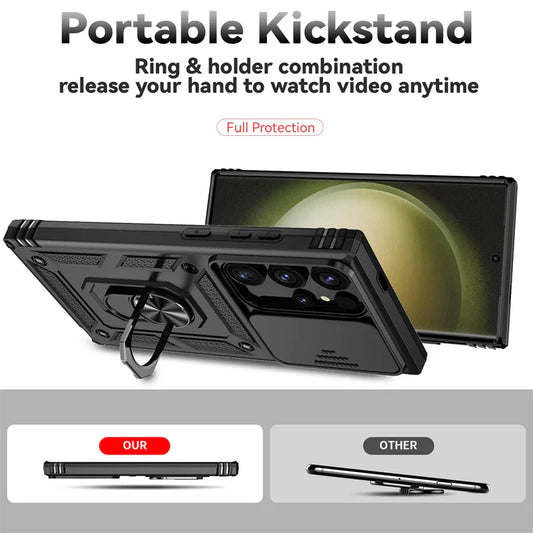 For Samsung Galaxy S24 Ultra Case Slide Lens Armor Phone Case For Samsung S24 + Plus S 24 Ultra Magnetic Ring Holder Back Cover