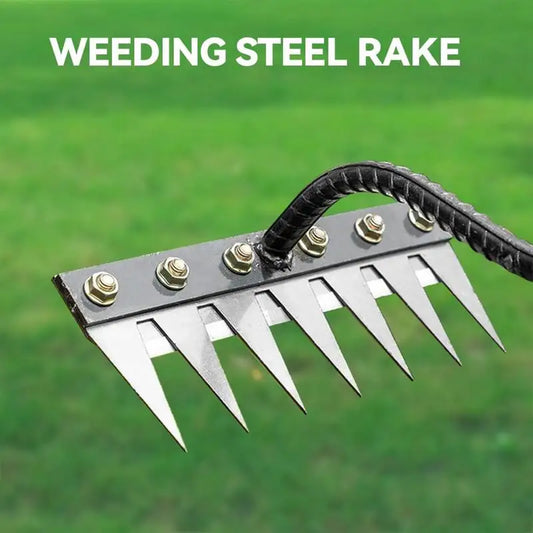 Battle Rake by Lizard Vigilante – 7/8-Teeth Carbon Steel Garden Harrow for Hardcore Weeding