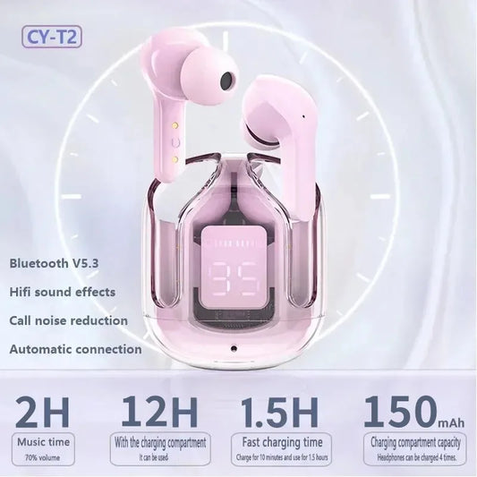 Original T2 Transparent Wireless Bluetooth Earphones with LED Power Display – HiFi Stereo Sound & Built-in Mic for Xiaomi and More - THOOBO!