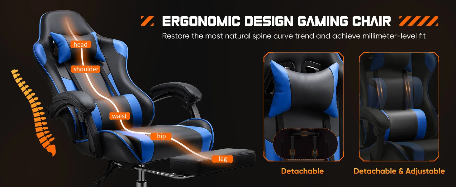 TurboFlex Racing Chair – Adjustable Swivel PU Leather Gaming & Office Throne with Headrest & Lumbar Support - THOOBO!