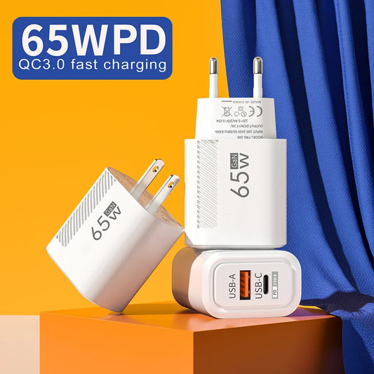 Total 65W Fast Charger USB Type C Quick Charge Wall Charger For iPhone 15 Samsung Xiaomi Huawei PD Phone Charger Power Adapter