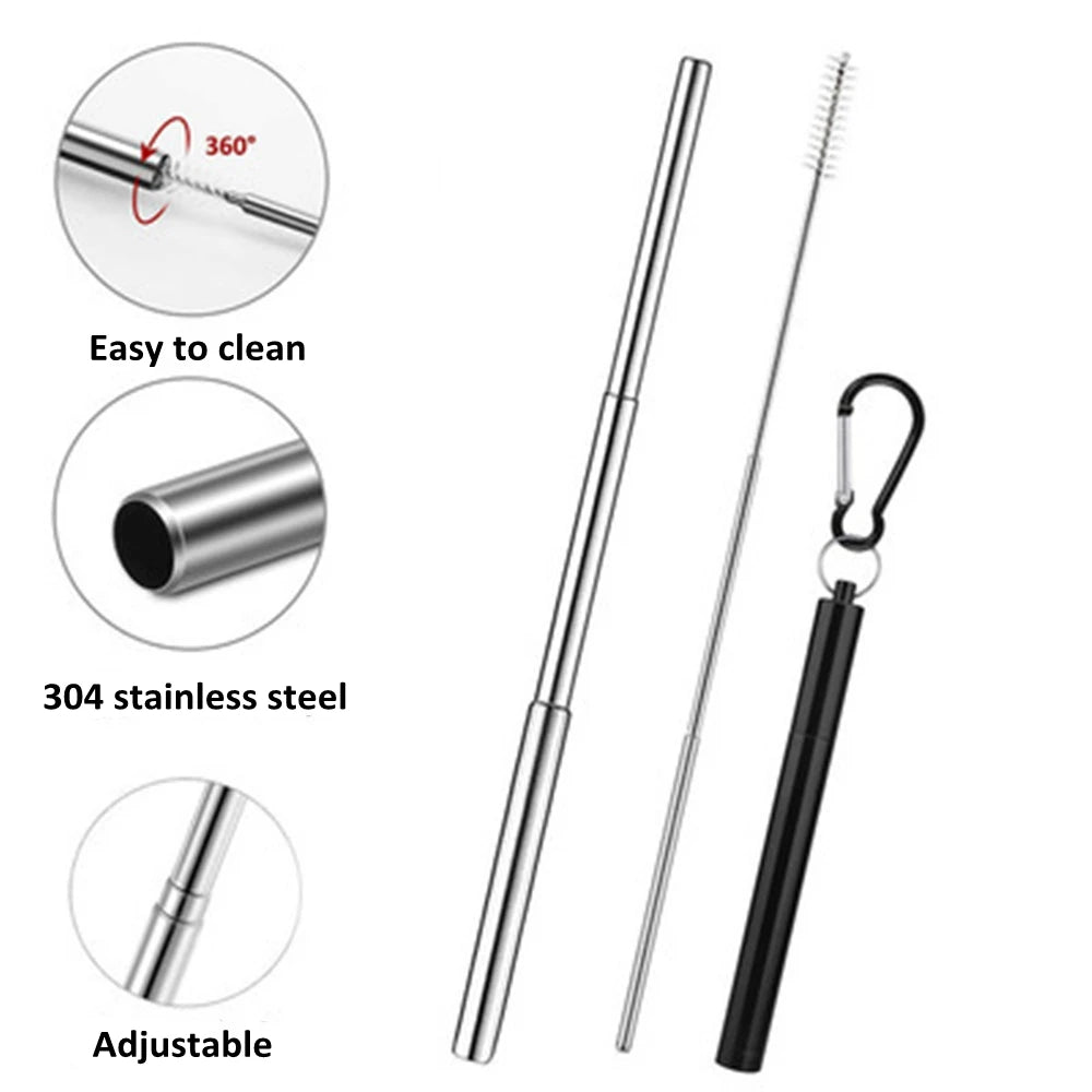 Sip Happens Stainless Steel Telescopic Straw Set – Collapsible, Portable, Eco-Friendly with Cleaning Brush & Travel Case
