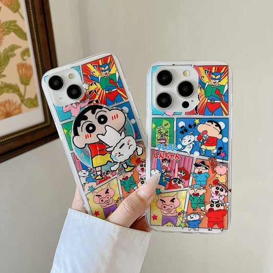 Cute Cartoon Crayon Shin-chan Magnetic Grip Holder Magsafe Wireless Charge Phone Case For iPhone 16 15 14 13 12 Pro Max Cover