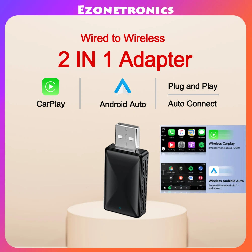 DriveMate DuoLink – 2-in-1 Wireless CarPlay & Android Auto Adapter | Plug & Play USB Converter for Factory OEM Systems