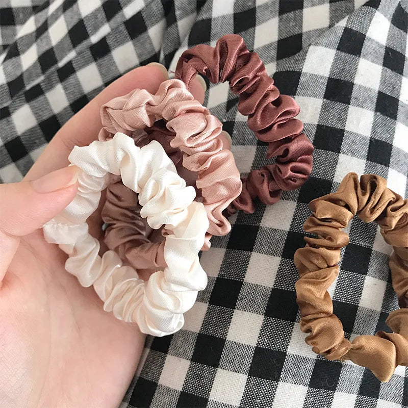6Pcs Elegant Hair Scrunchies Women Minimalist Simulation Silk Hair Ties Solid Color Elastic Hair Loop Ponytail Hair Accessories - THOOBO!