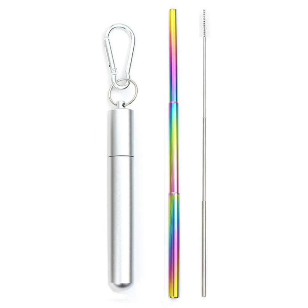 Sip Happens Stainless Steel Telescopic Straw Set – Collapsible, Portable, Eco-Friendly with Cleaning Brush & Travel Case