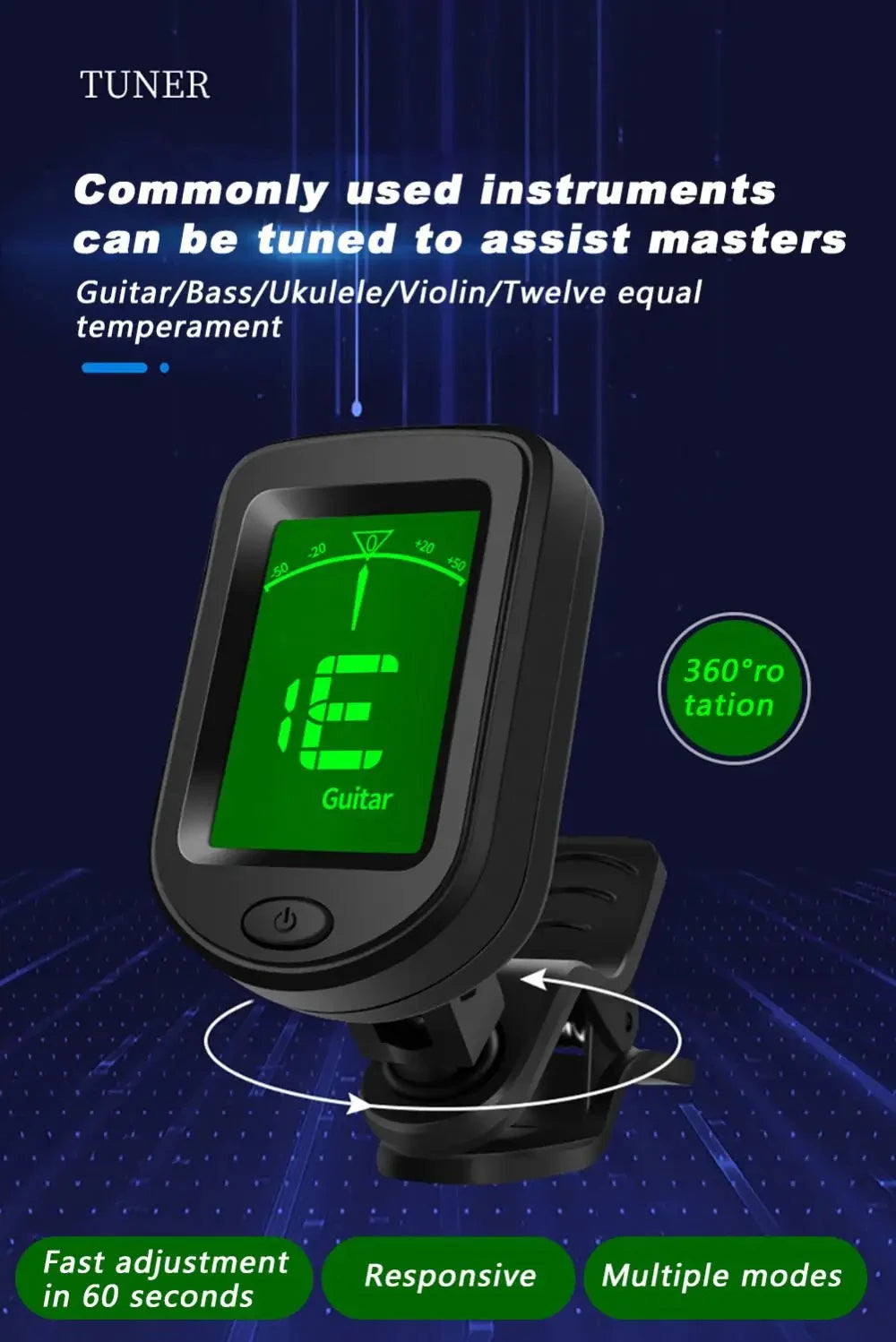 NEW Rechargeable Guitar Tuner For All Instruments Clip on Electronic Tuner for Guitar Bass Ukulele Violin Mandolin Banjo - THOOBO!