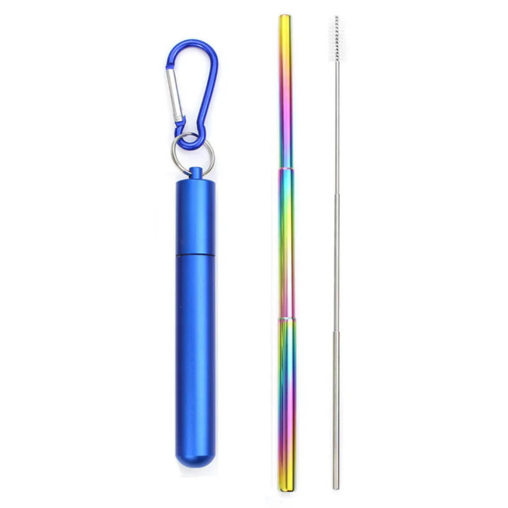Sip Happens Stainless Steel Telescopic Straw Set – Collapsible, Portable, Eco-Friendly with Cleaning Brush & Travel Case