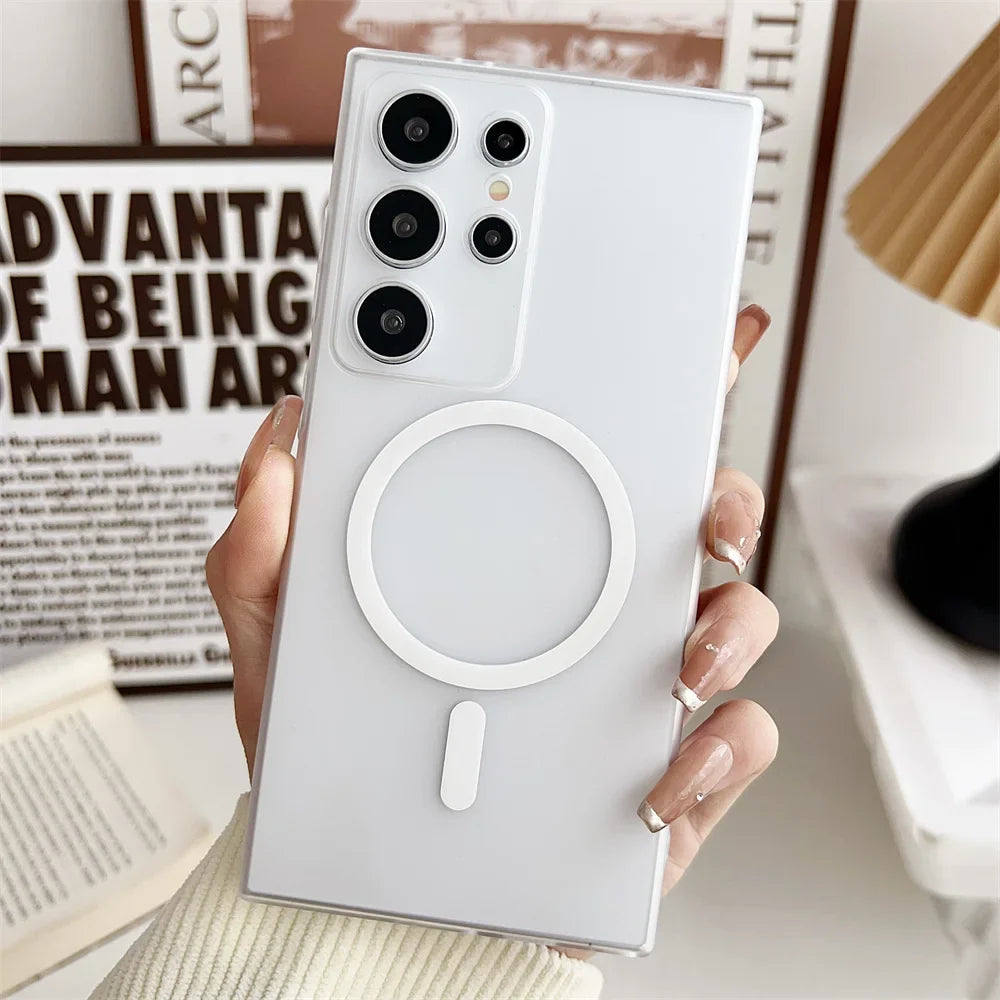 for Magsafe Hard PC Transparent Case for Samsung Galaxy S24 Ultra S23 S22 Plus S24Plus Magnetic Matte Ultra Slim Frosted Cover