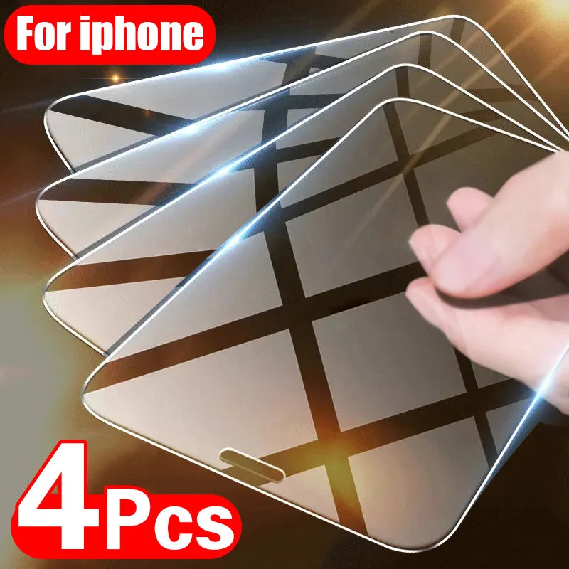 4PCS Tempered Glass for iPhone 11 12 13 14 15 Pro XR X XS Max Screen Protector on for iPhone 12 13 Mini 7 8 6 Plus SE Glass - THOOBO!