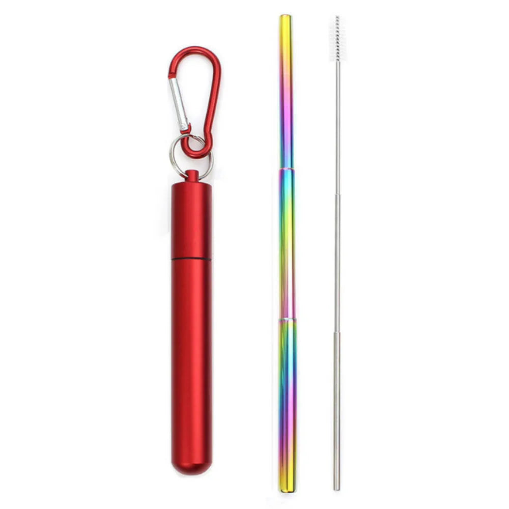 Sip Happens Stainless Steel Telescopic Straw Set – Collapsible, Portable, Eco-Friendly with Cleaning Brush & Travel Case
