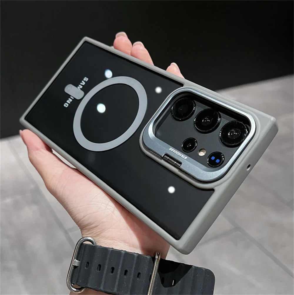 Camera Bracket Magnetic Clear Case For Samsung S24 S25 Ultra S23 S22 Plus For Magsafe Wireless Charge Shockproof Bumper Cover