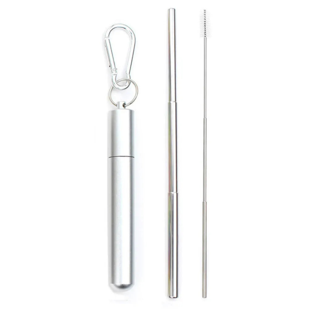 Sip Happens Stainless Steel Telescopic Straw Set – Collapsible, Portable, Eco-Friendly with Cleaning Brush & Travel Case
