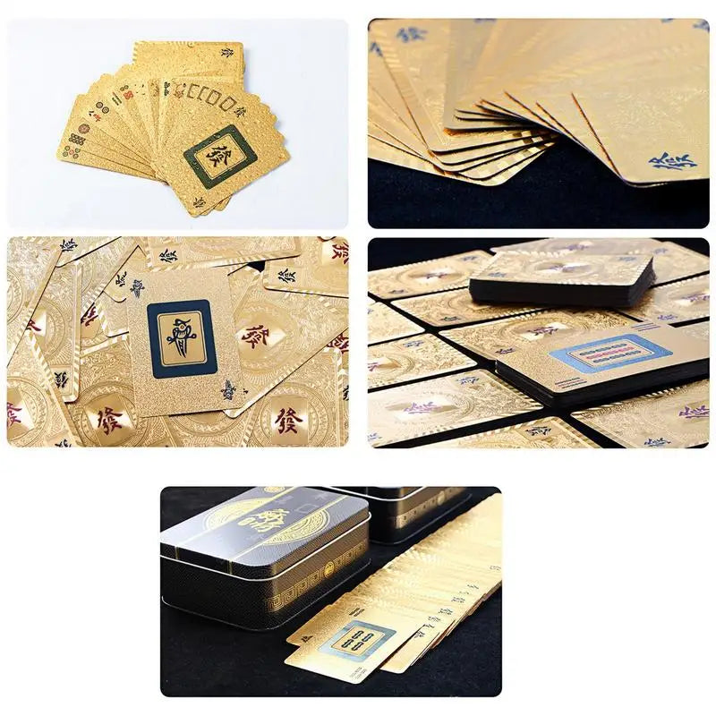Frosted PVC Mahjong Poker Set – Waterproof 146-Piece Card Game in Deluxe Metal Box (Chinese & American Style)
