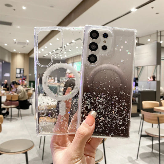 for Samsung S23 Ultra Gradient Glitter Epoxy Case for Samsung Galaxy S23 Plus S22 Ultra for Magsafe Magnetic Transparent Cover