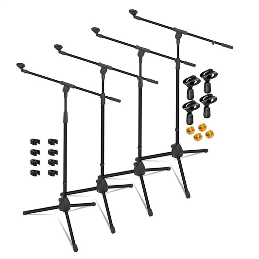 5 Core Adjustable Tripod Mic Stand with Boom Arm – 4 Pack | 18-72” Floor Microphone Holder for Stage, Studio & Podcasting