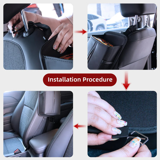 Leather Car Storage Bag Auto Seat Organizer Tissue Bag Water Cup Holder Mesh Storage Pocket Car Storage Box With Hanging