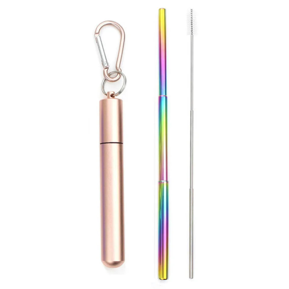 Sip Happens Stainless Steel Telescopic Straw Set – Collapsible, Portable, Eco-Friendly with Cleaning Brush & Travel Case