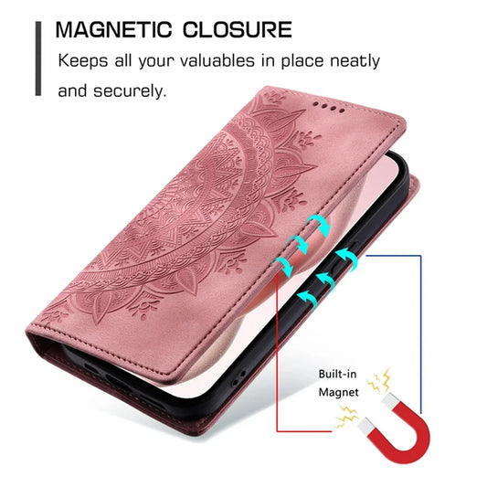 Embossed Totem Wallet Case with Card Slots for iPhone 16 15 14 13 12 11 Pro Max 13 Pro X XR 7 8 Plus Magnetic Leather Flip Cover