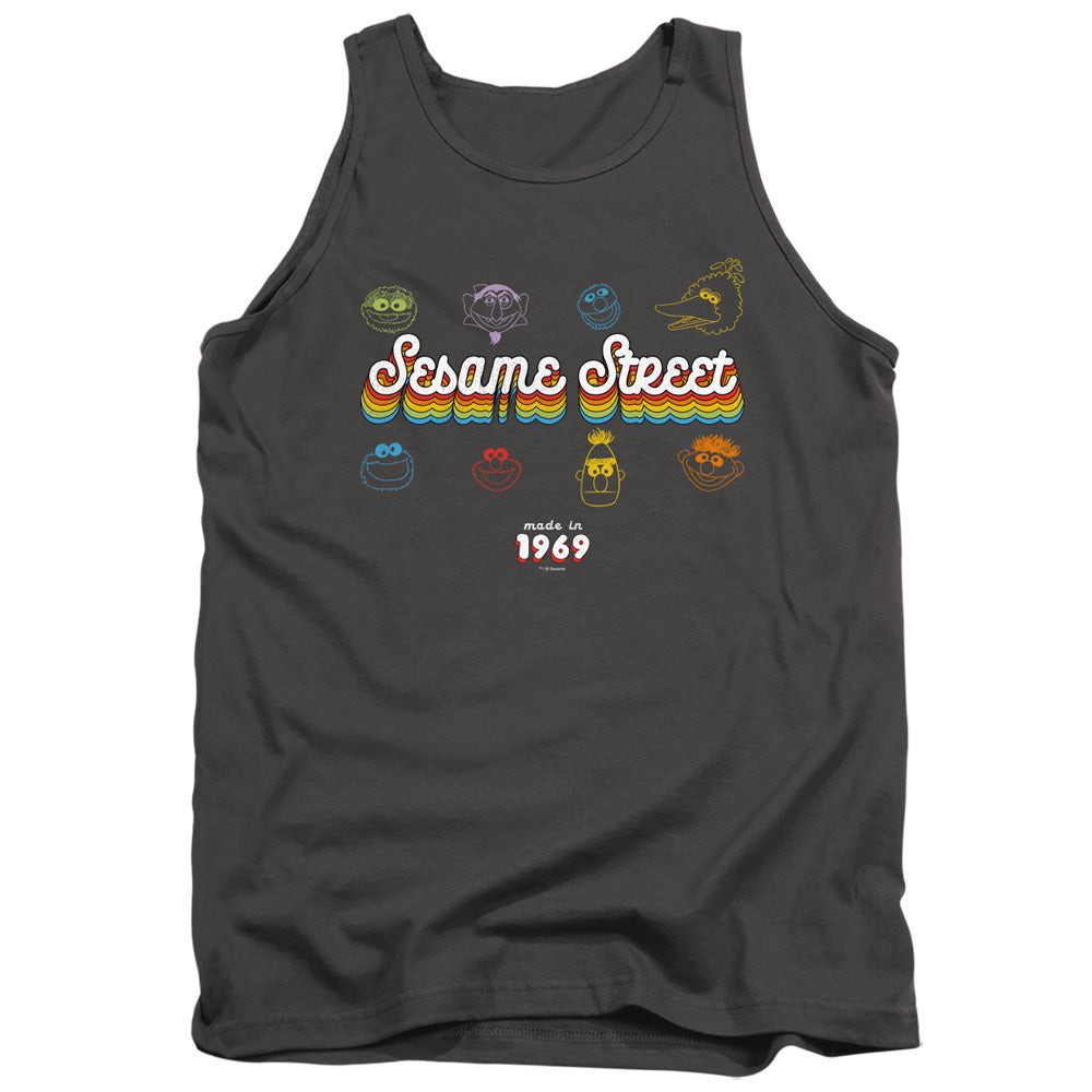 Sesame Street Made In 1969 Mens Tank Top Shirt Charcoal Officially Licensed