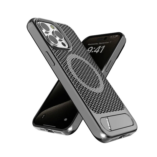 Luxury Cooling Stand Magnetic Phone Case For iPhone 16 15 14 11 12 13 Pro Max Heat Dissipation Plain Color Shockproof Back Cover