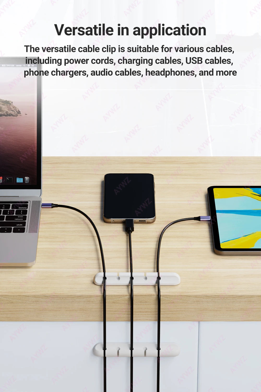 Adhesive Cable Holder Clips Cord Management Wire Organizer for Desktop USB Charging Cable Nightstand Power Cord Mouse Cable - THOOBO!