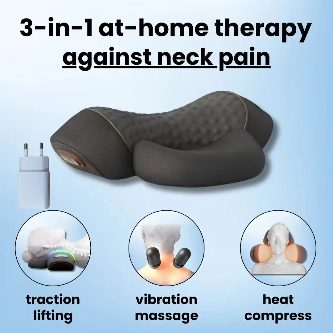 Neck-Fiesta Fusion: 3-in-1 Heat, Vibe & Stretch Pillow for Legends Who Carry It All - THOOBO!
