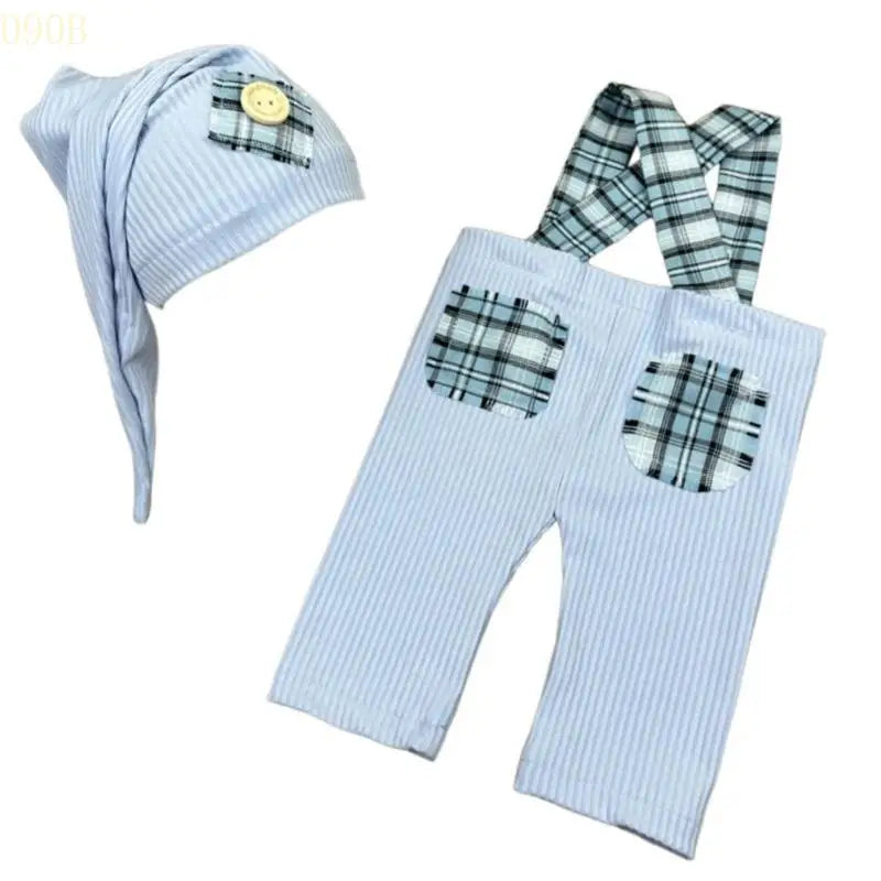 090B Baby Hat Overalls Outfit Newborns Photo Clothes Fashion Photography Props for Infant Photo Costume Clothing