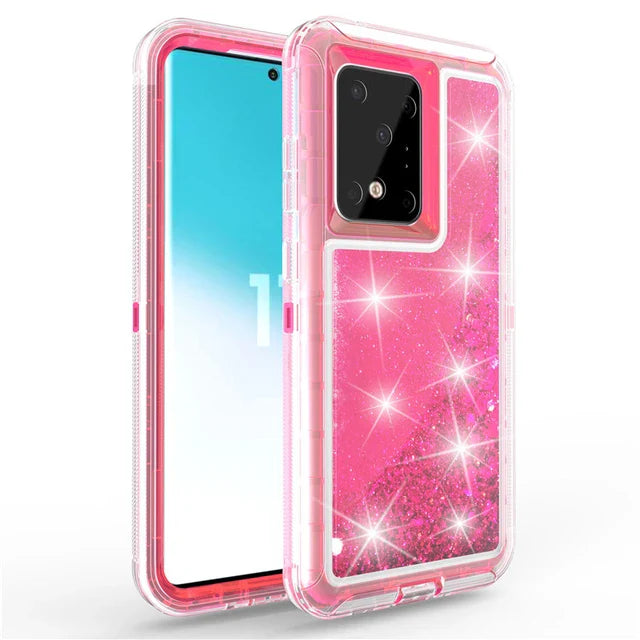 For Samsung Galaxy S23 Ultra S22 S21 S20 S10 Plus Note 20 10 Heavy Duty Transparent Glossy Shockproof Liquid Glitter Rugged Case