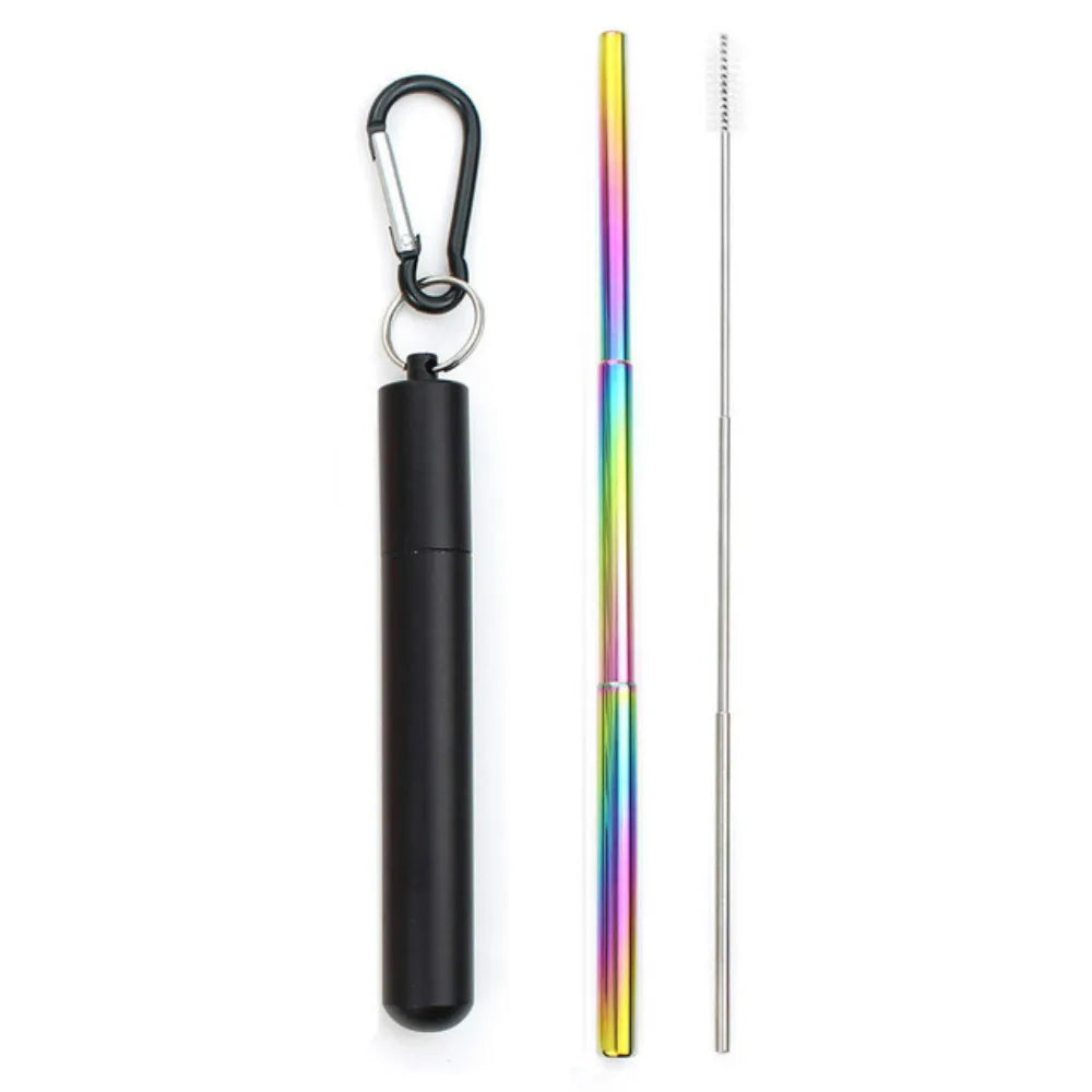 Sip Happens Stainless Steel Telescopic Straw Set – Collapsible, Portable, Eco-Friendly with Cleaning Brush & Travel Case