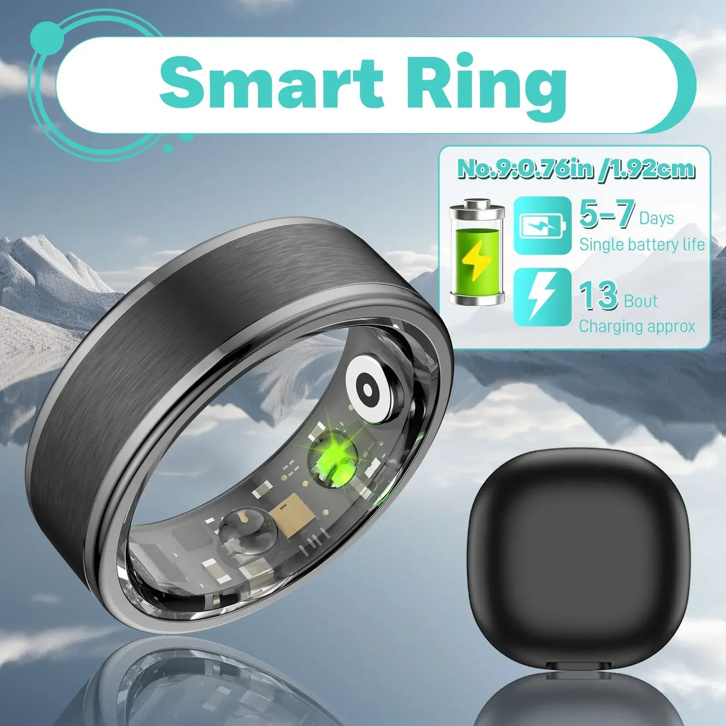 EIGIIS 2024 New Smart Ring Blood Oxygen Heart Rate Monitor IP58Waterproof Bluetooth-Compatible5.0 for Men Women for Android IOS