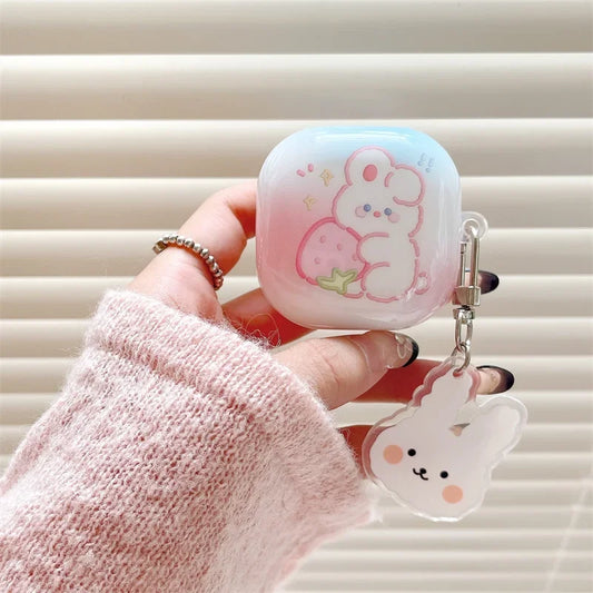 For Samsung Galaxy Buds 3 Pro/Buds FE/Buds 2 Pro/Buds 2/Buds live/Buds pro Case,Cute Cartoon Rabbit Earbuds With KeyChain Cover