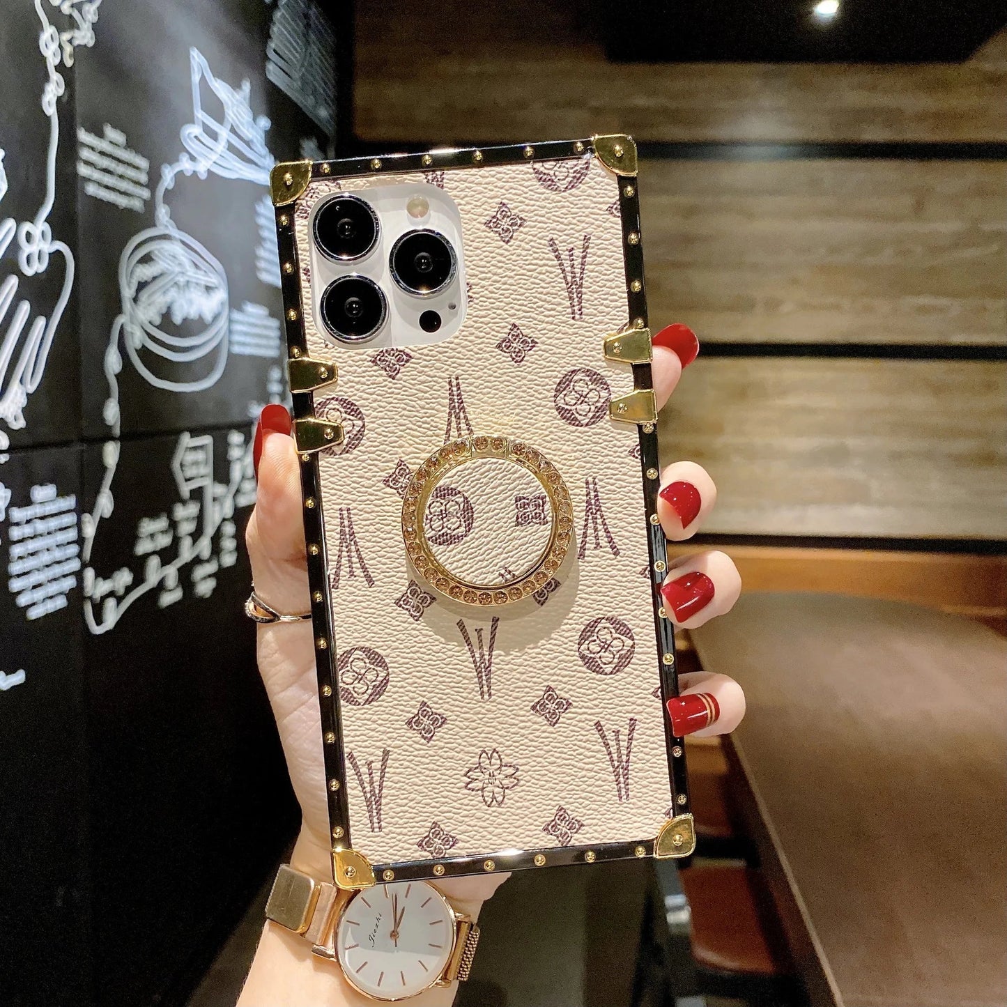 Luxury Fashion Glitter Ring Leather Phone Case For Iphone 6 7 8 11 12 13 14 15 16 Plus Pro MAX X XS XR Holder Shockproof Cover