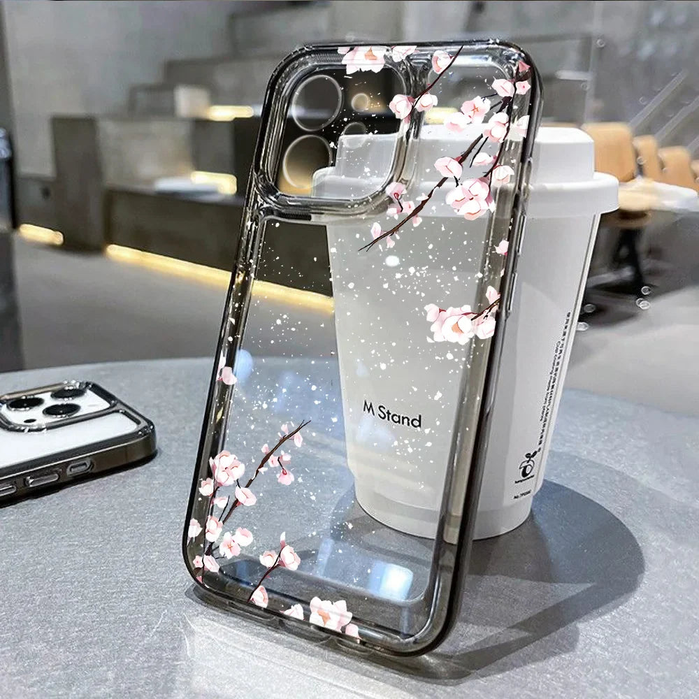 Flower Phone Case For iPhone 13 16 Pro 15 11 12 14 Pro Max XR X XS 7 8 Plus SE Shockproof Transparent Cover Silicone Soft Fundas