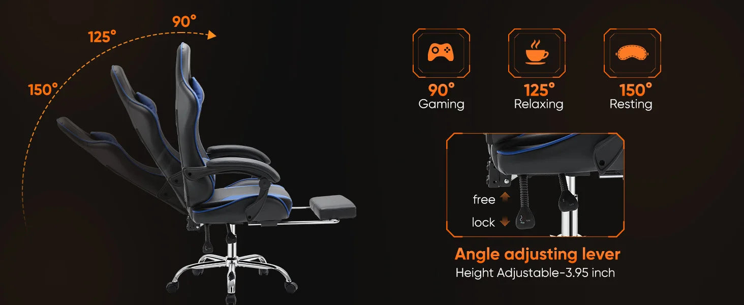 TurboFlex Racing Chair – Adjustable Swivel PU Leather Gaming & Office Throne with Headrest & Lumbar Support - THOOBO!