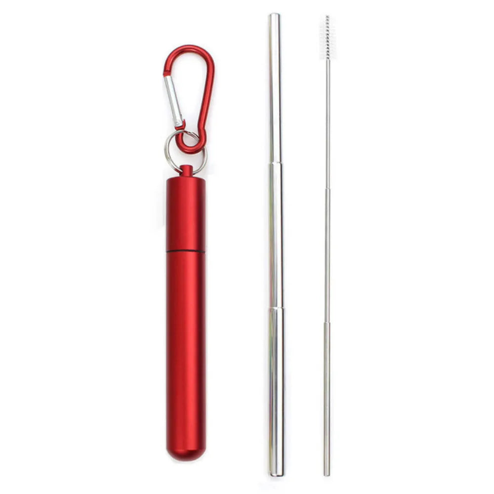 Sip Happens Stainless Steel Telescopic Straw Set – Collapsible, Portable, Eco-Friendly with Cleaning Brush & Travel Case