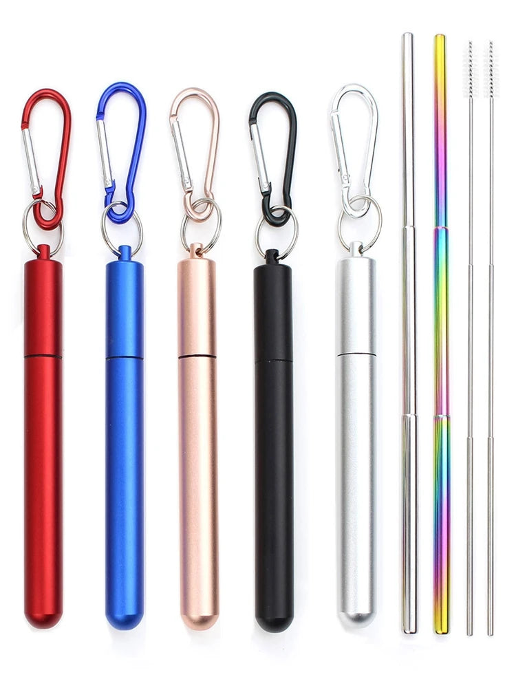 Sip Happens Stainless Steel Telescopic Straw Set – Collapsible, Portable, Eco-Friendly with Cleaning Brush & Travel Case