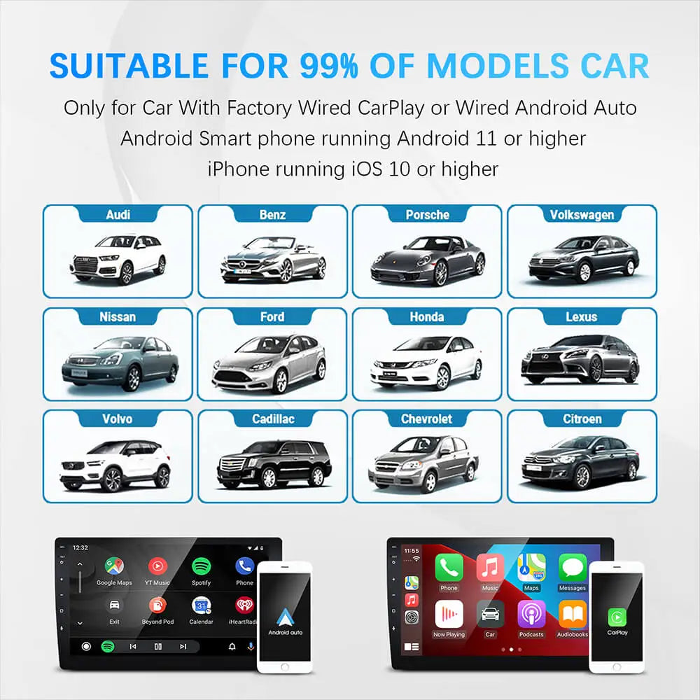 DriveMate DuoLink – 2-in-1 Wireless CarPlay & Android Auto Adapter | Plug & Play USB Converter for Factory OEM Systems