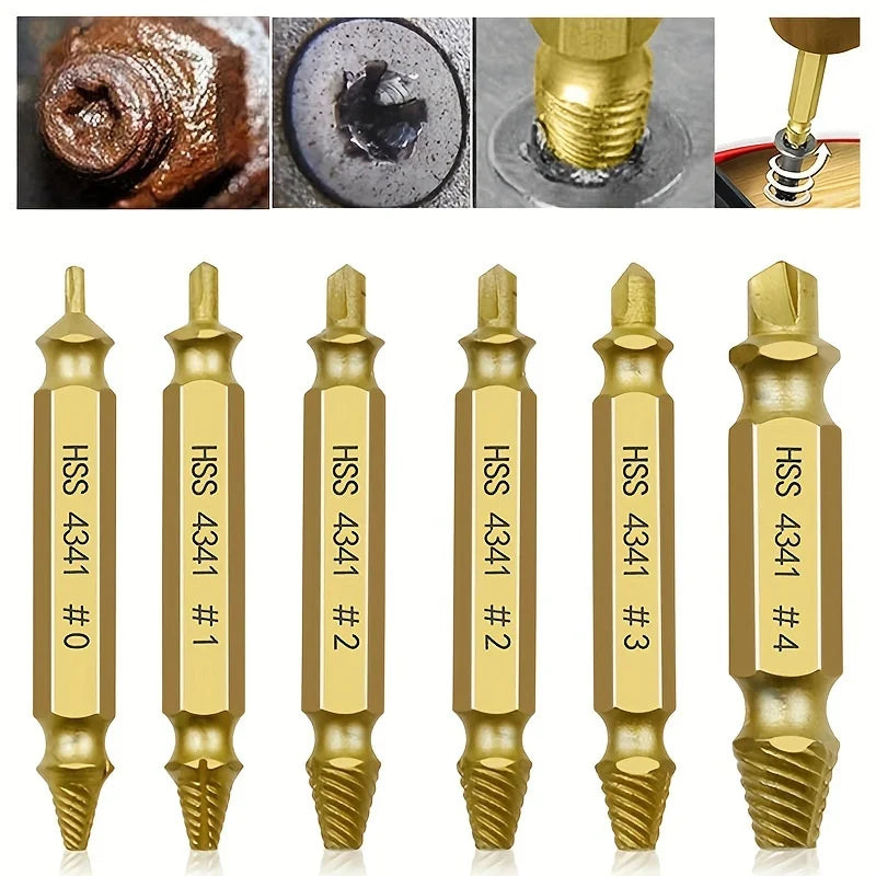 6pcs Damaged Screw Extractor Set: Double Head Screw Remover Tools for Easy Out Bolt Extractor & Broken Head Screw Removers - Hig - THOOBO!