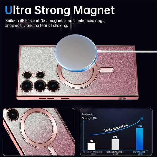 Bling Bright Cover For Samsung Galaxy S25 S24 S23 S22 S21 S20 Plus FE Note20 Ultra Glitter Case Plat Wireless MagSafe Magnetic