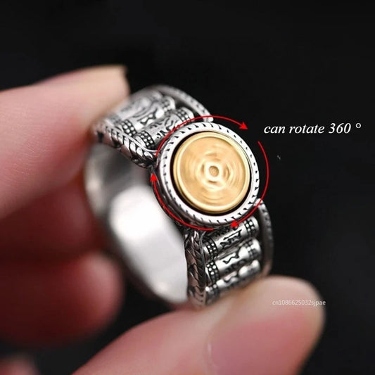 ZenSpin Mantra Ring — Vintage Tibetan Rotating Band for Calm, Power & Focus (Adjustable Silver Edition)