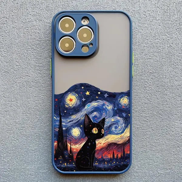 Artistic Black Cat Starry Night Phone Case For iPhone 15 14 13 12 11 Pro Max 12 16 Mini XS X XR 8 7 14 15 Plus Shockproof Shells
